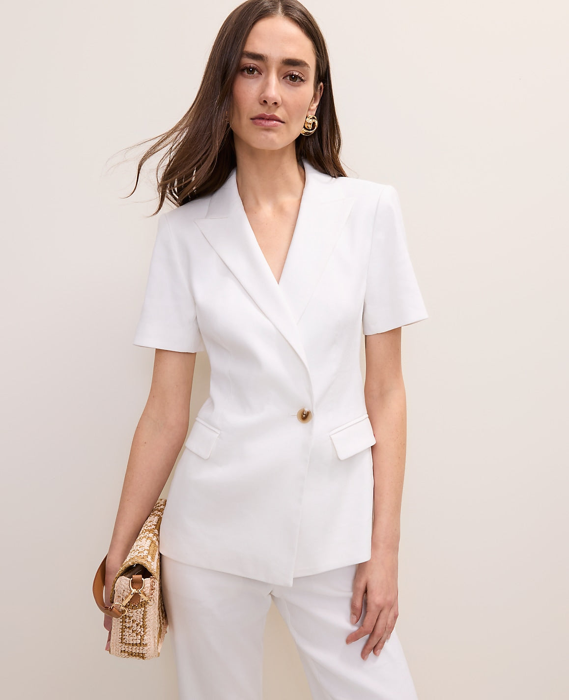 The Short Sleeve Blazer in Linen Blend | Ann Taylor