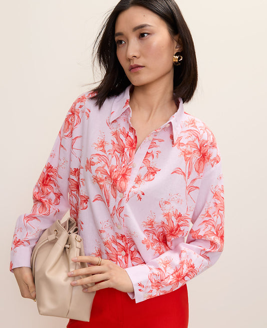 Floral Linen Button Down Shirt | Ann Taylor