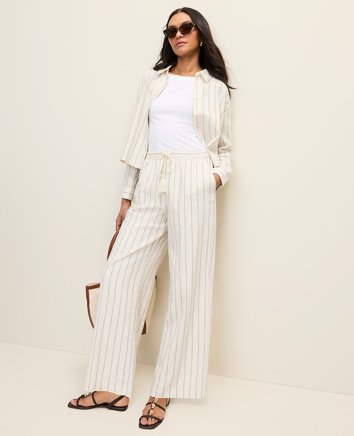 Weekend Striped Easy Fit Wide-Leg Pant in Linen Blend | Ann Taylor