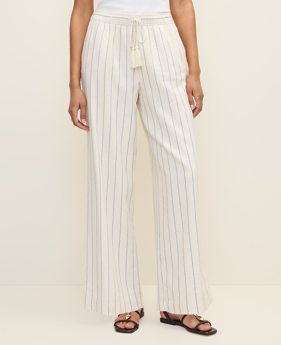 Weekend Striped Easy Fit Wide-Leg Pant in Linen Blend | Ann Taylor