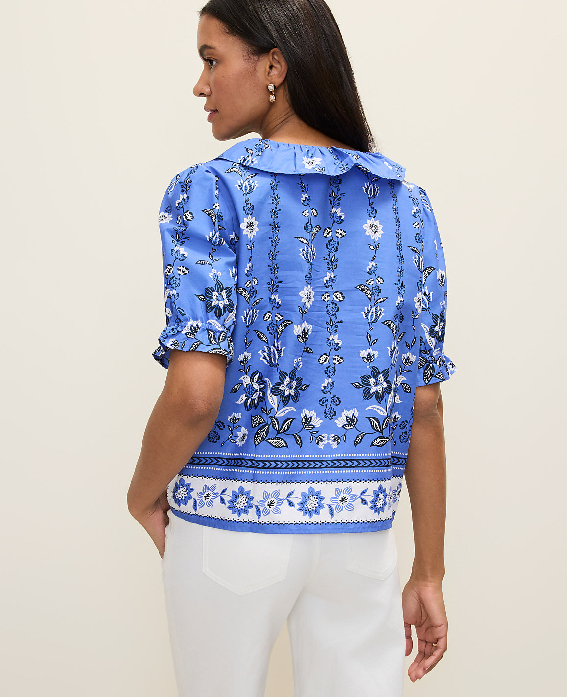 Weekend Floral Ruffle Trim Blouse | Ann Taylor