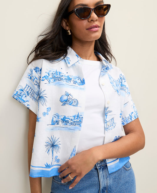 Weekend Toile Shirt in Linen Blend | Ann Taylor