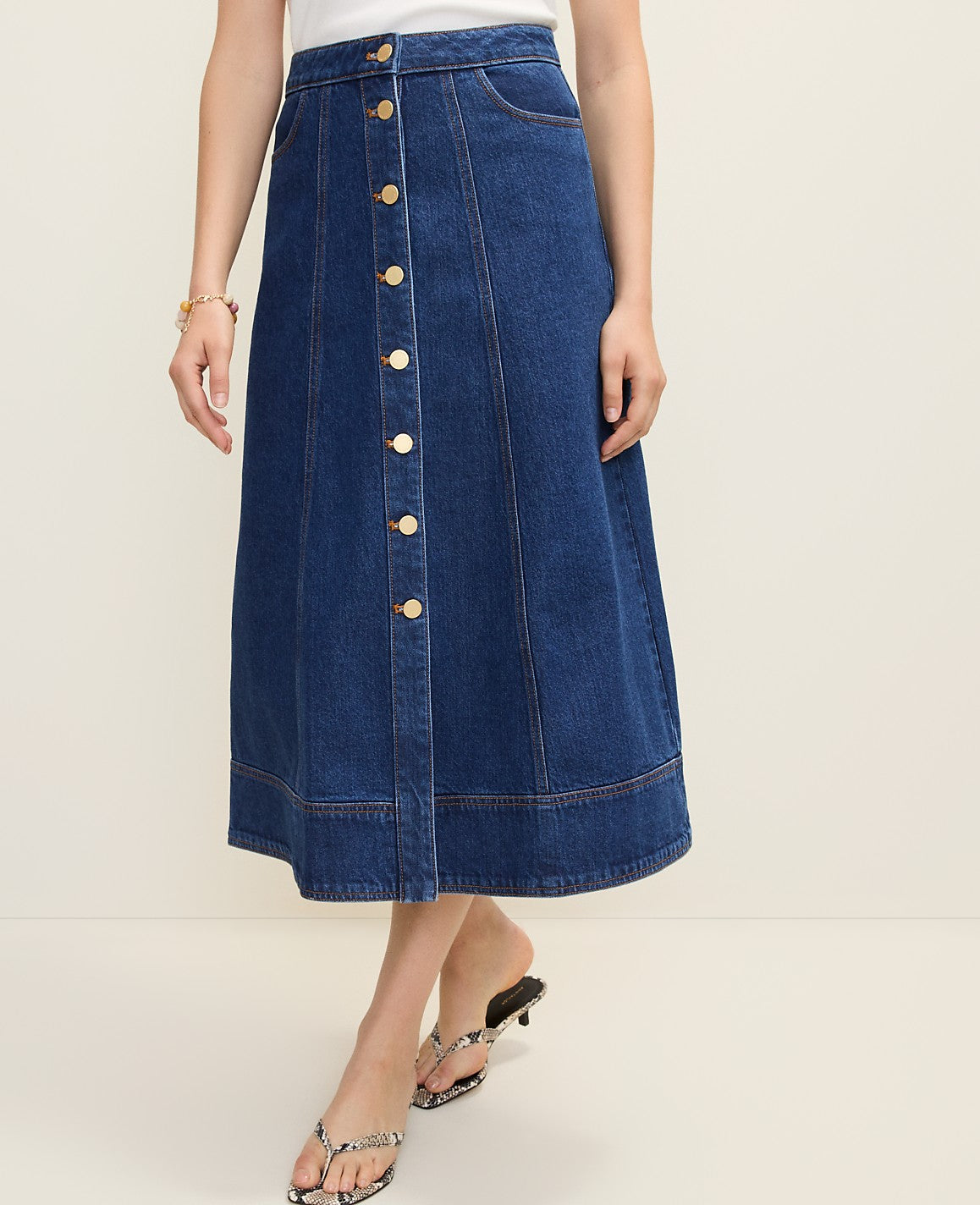 Buttoned Denim Midi Skirt | Ann Taylor