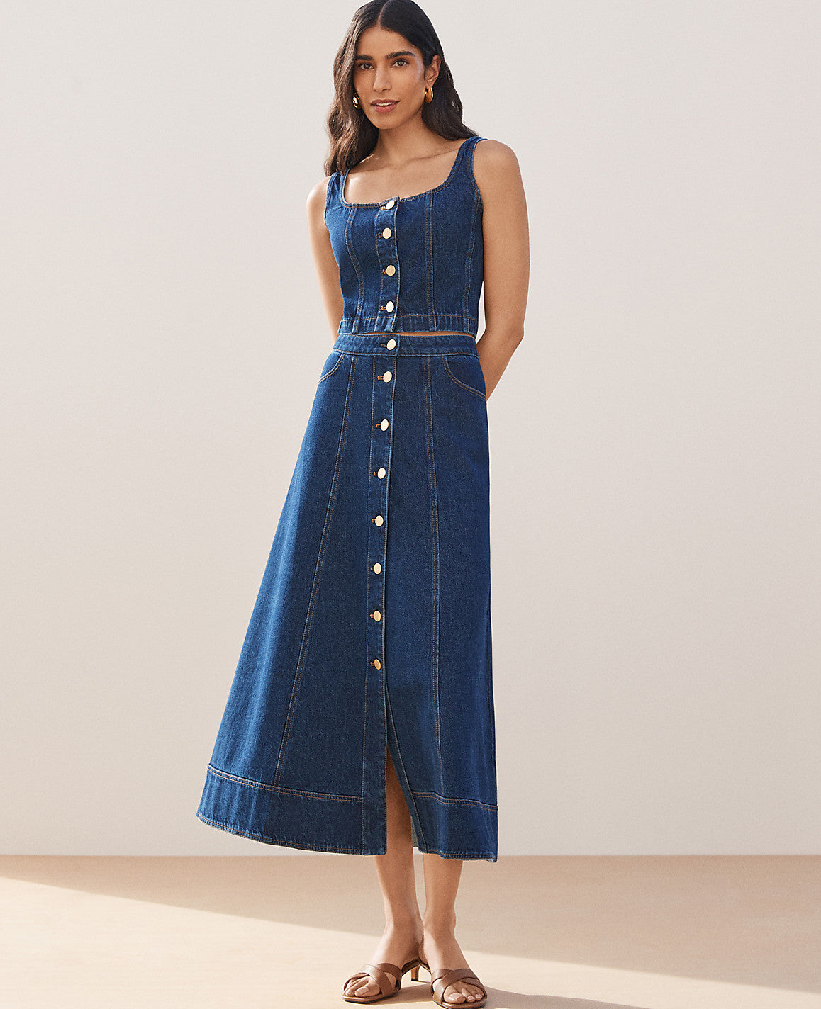 Buttoned Denim Midi Skirt | Ann Taylor