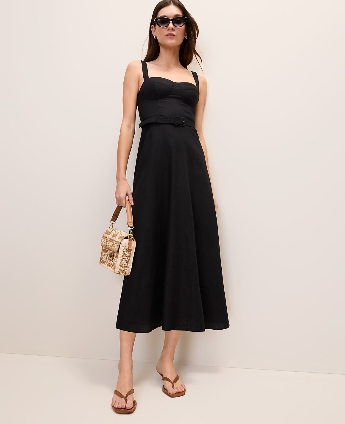 Belted Midi Dress in Linen Blend | Ann Taylor