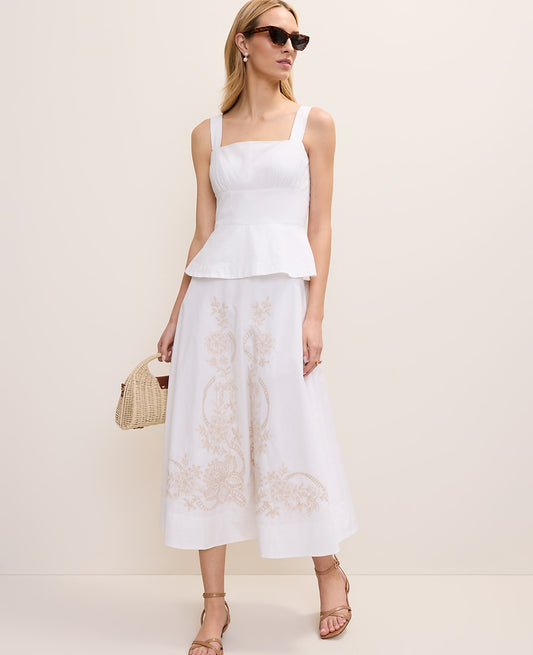 Embroidered Peplum Flare Midi Dress | Ann Taylor