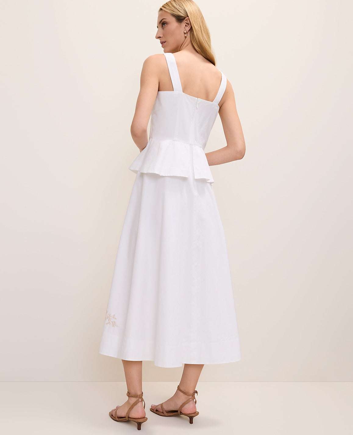 Embroidered Peplum Flare Midi Dress | Ann Taylor