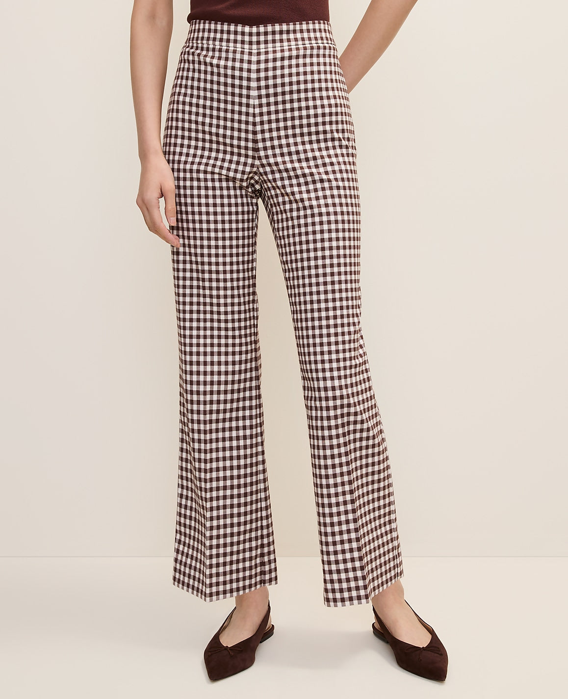 The Gingham Side Zip Flare Pant | Ann Taylor