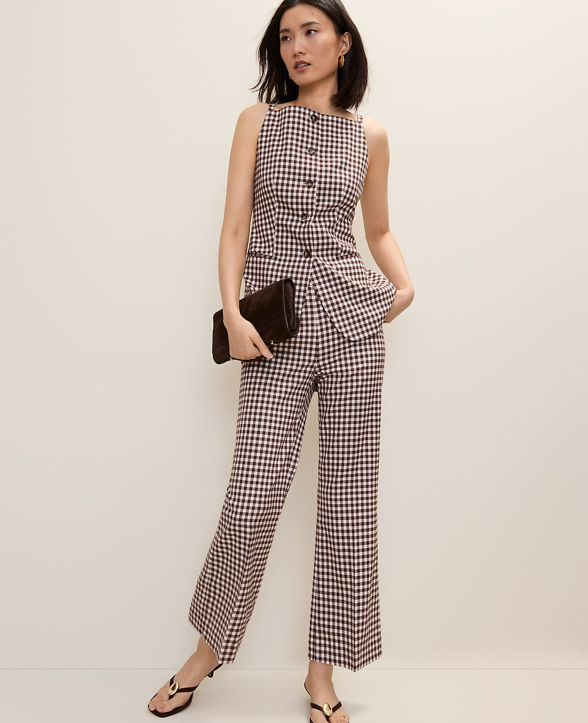 The Gingham Side Zip Flare Pant | Ann Taylor