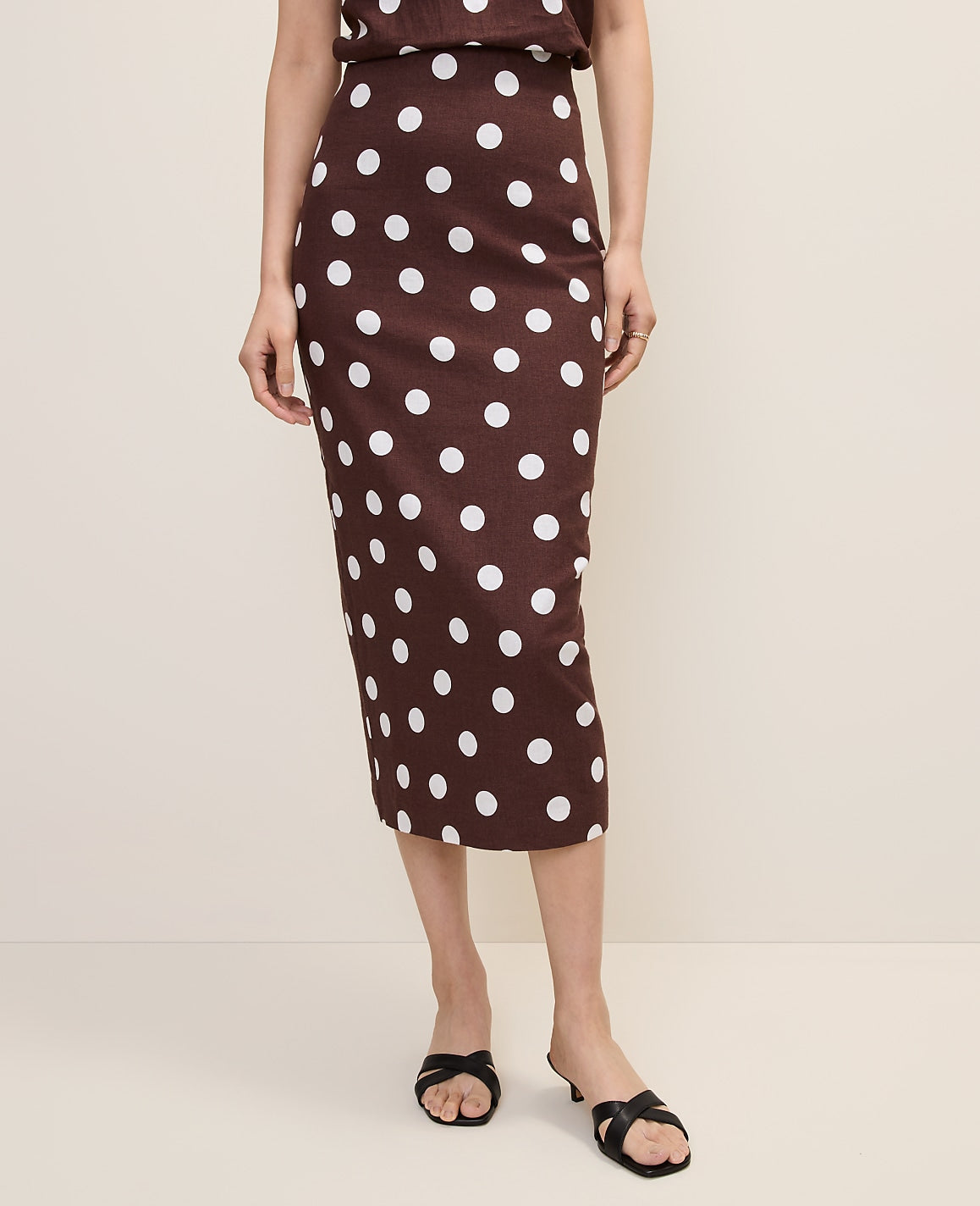 Polka Dot Midi Pencil Skirt in Linen Blend | Ann Taylor