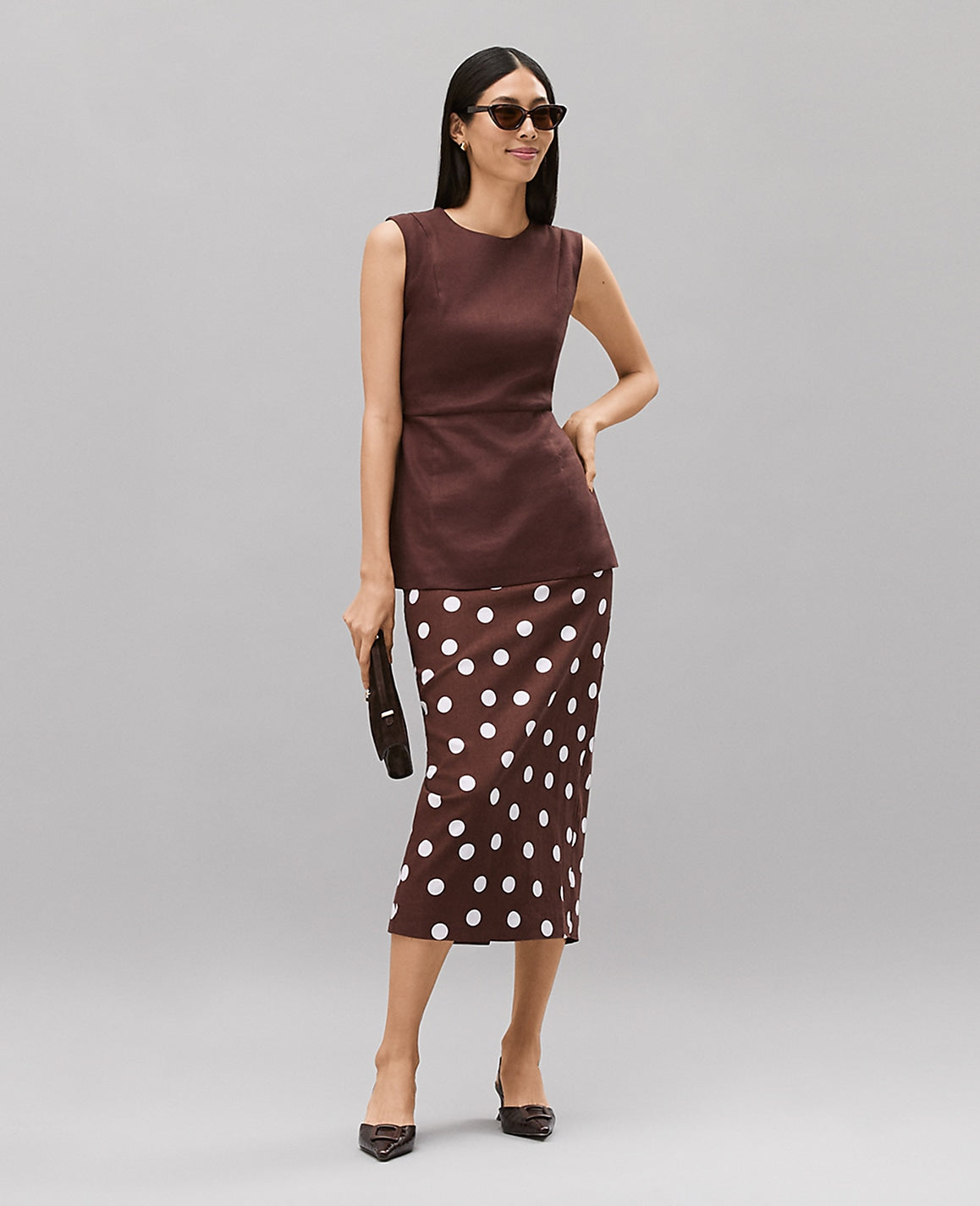Polka Dot Midi Pencil Skirt in Linen Blend | Ann Taylor