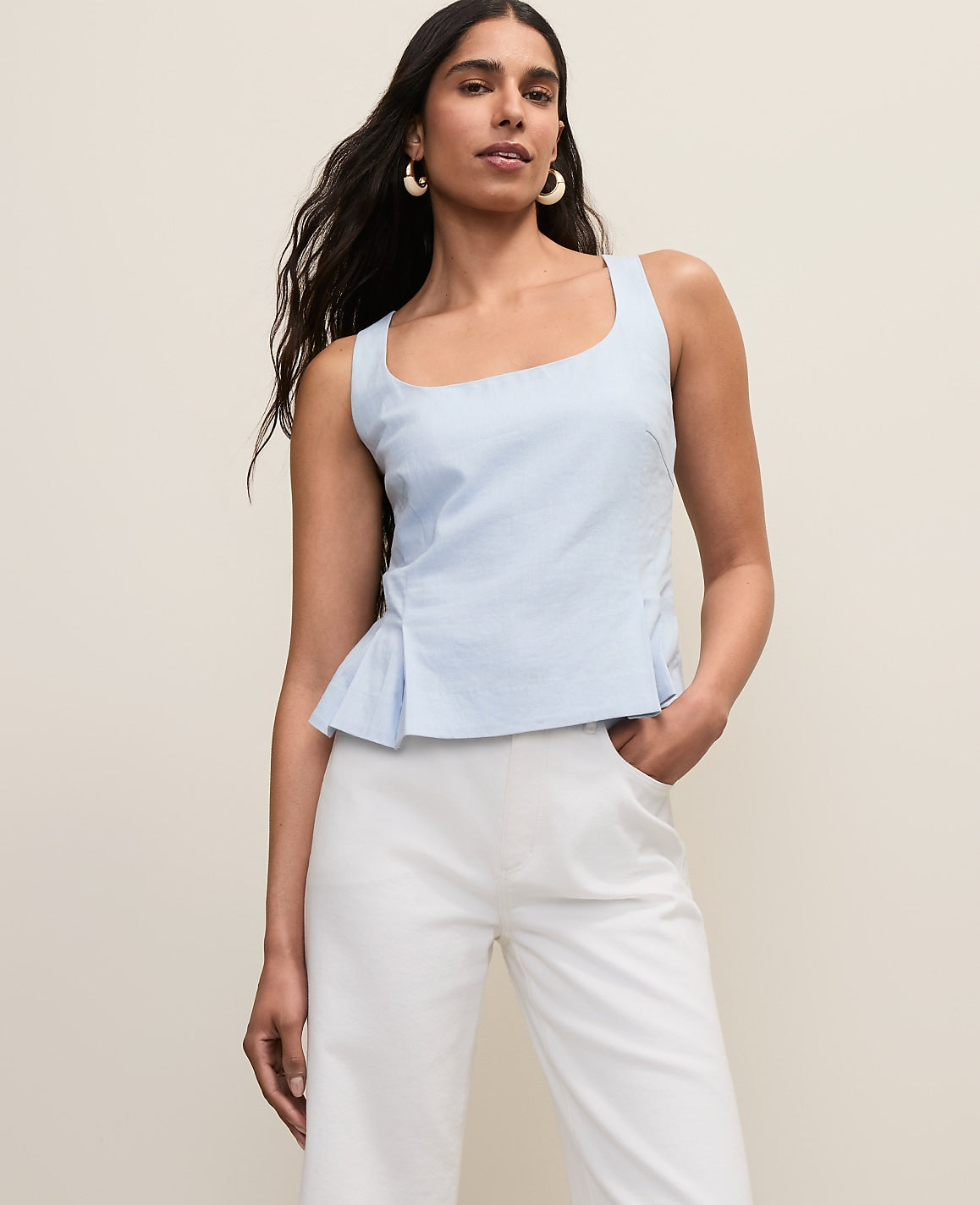 Linen Blend Peplum Tank Top | Ann Taylor