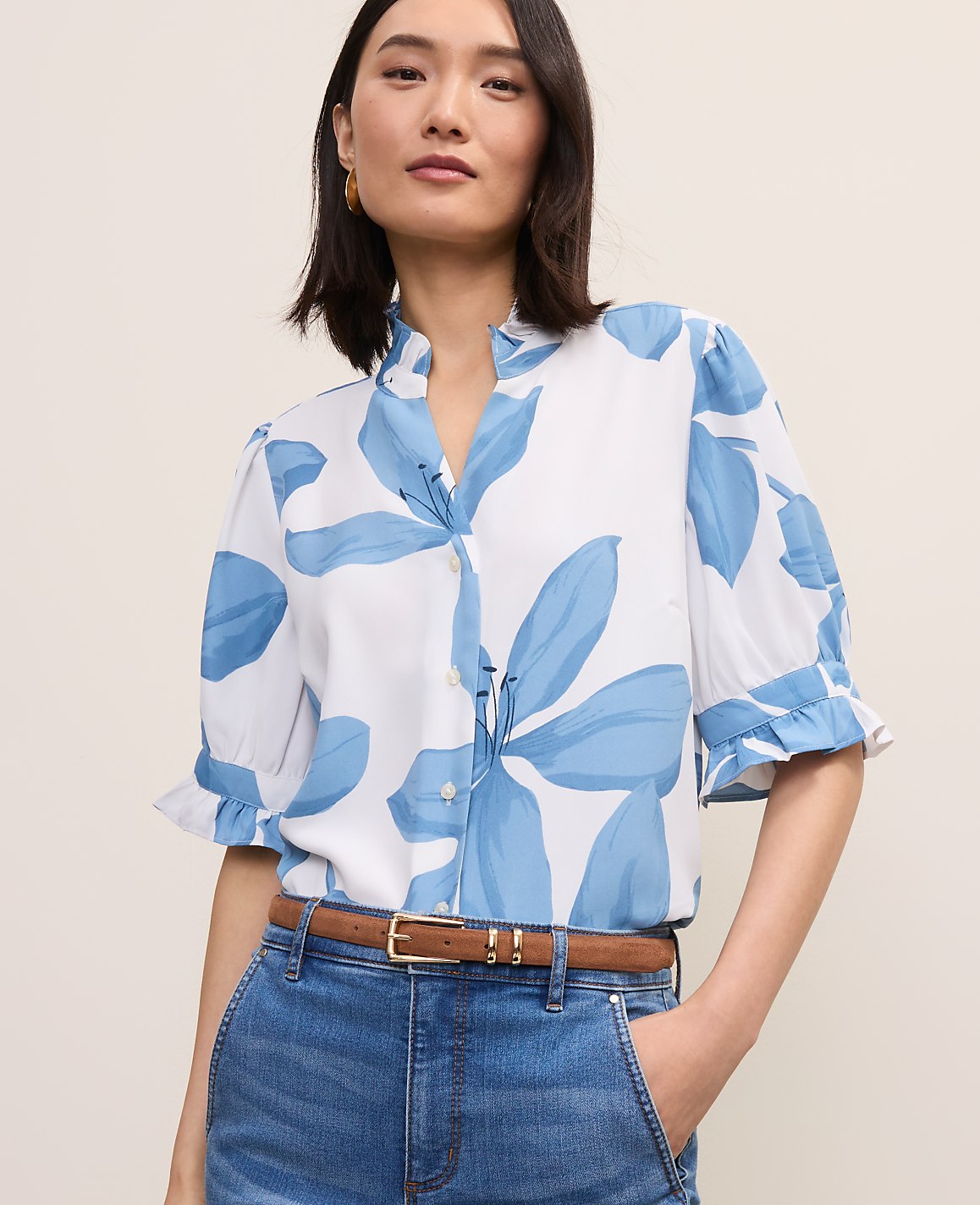 Floral Ruffle Collar Shirt | Ann Taylor