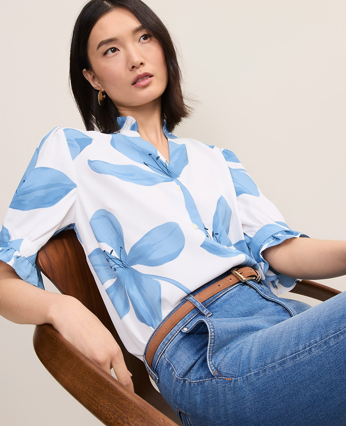 Floral Ruffle Collar Shirt | Ann Taylor