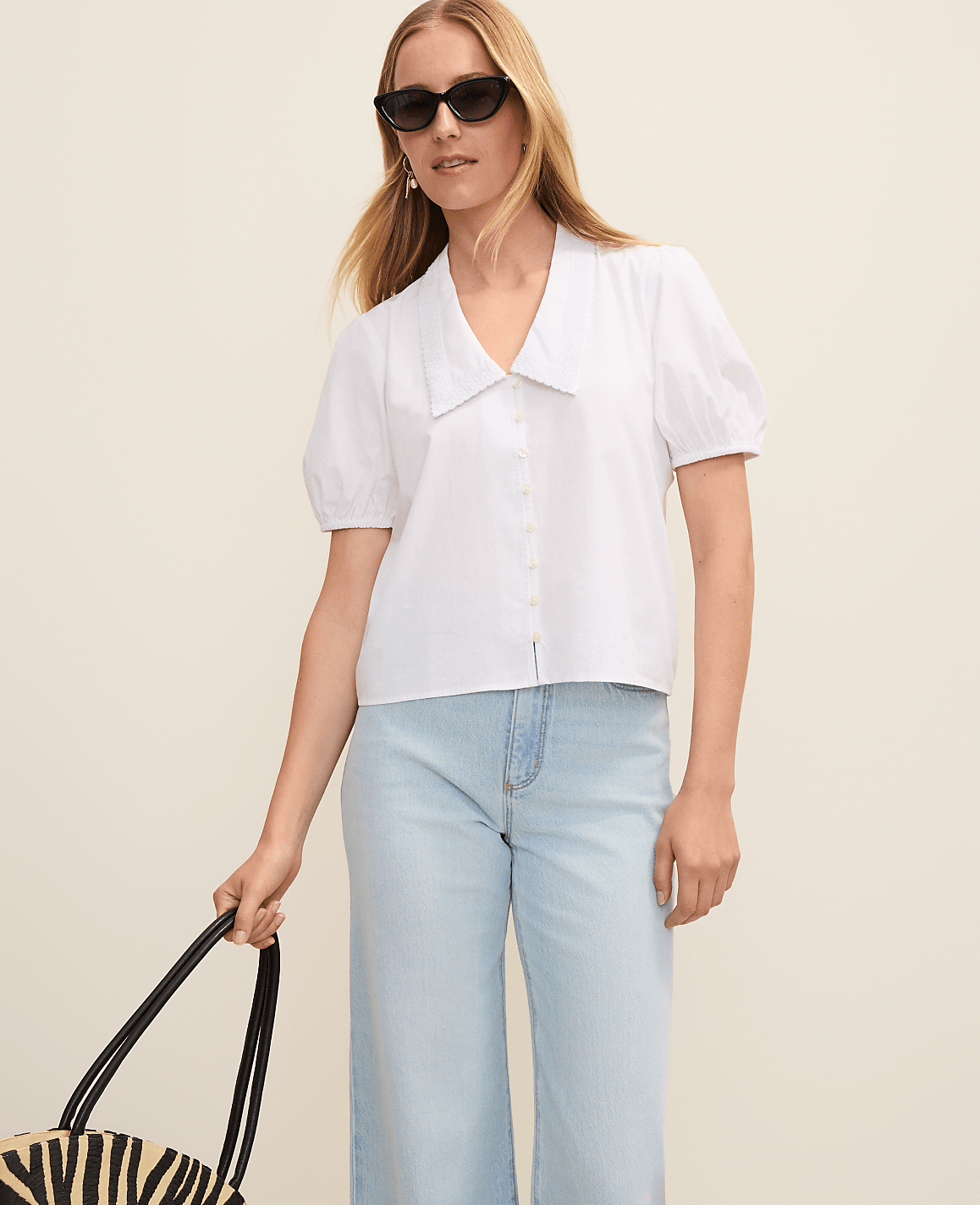 Weekend Lace Trim Blouse | Ann Taylor