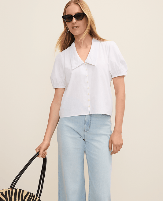 Weekend Lace Trim Blouse | Ann Taylor