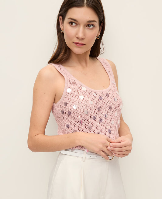 Sequin Pointelle Sweater Tank Top | Ann Taylor