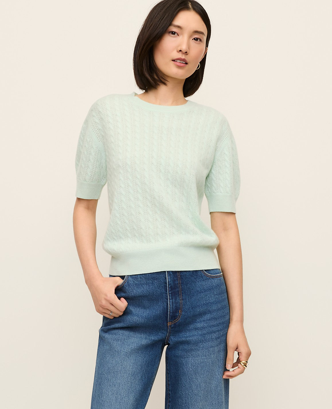Cashmere Cable Stitch Wedge Tee | Ann Taylor