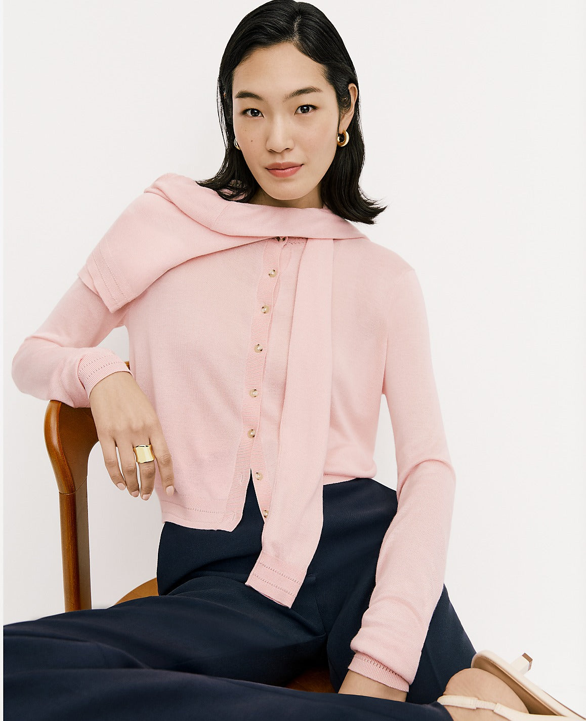 Pointelle Trim Cardigan | Ann Taylor