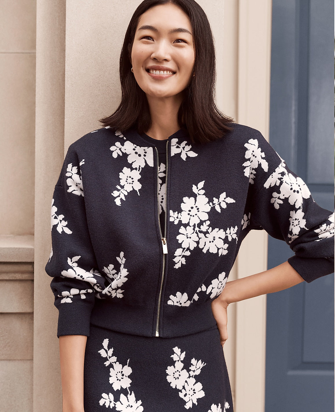 Floral Jacquard Bomber Sweater Jacket | Ann Taylor
