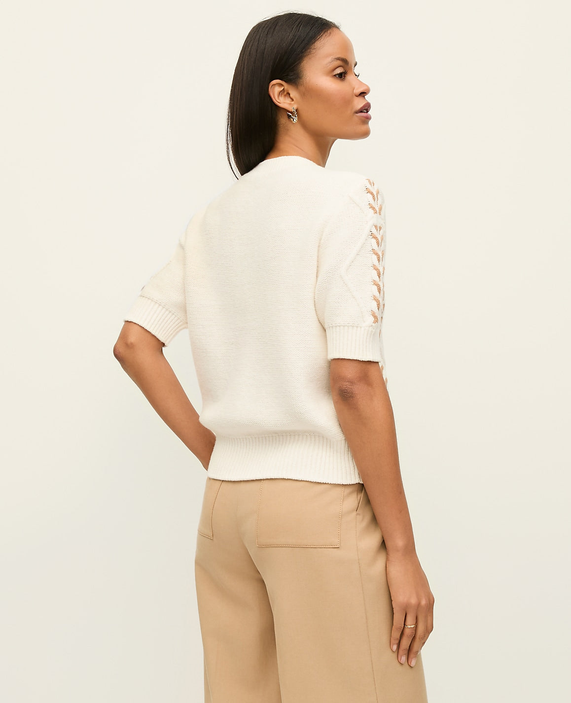 Contrast Stitch Cable Sweater | Ann Taylor