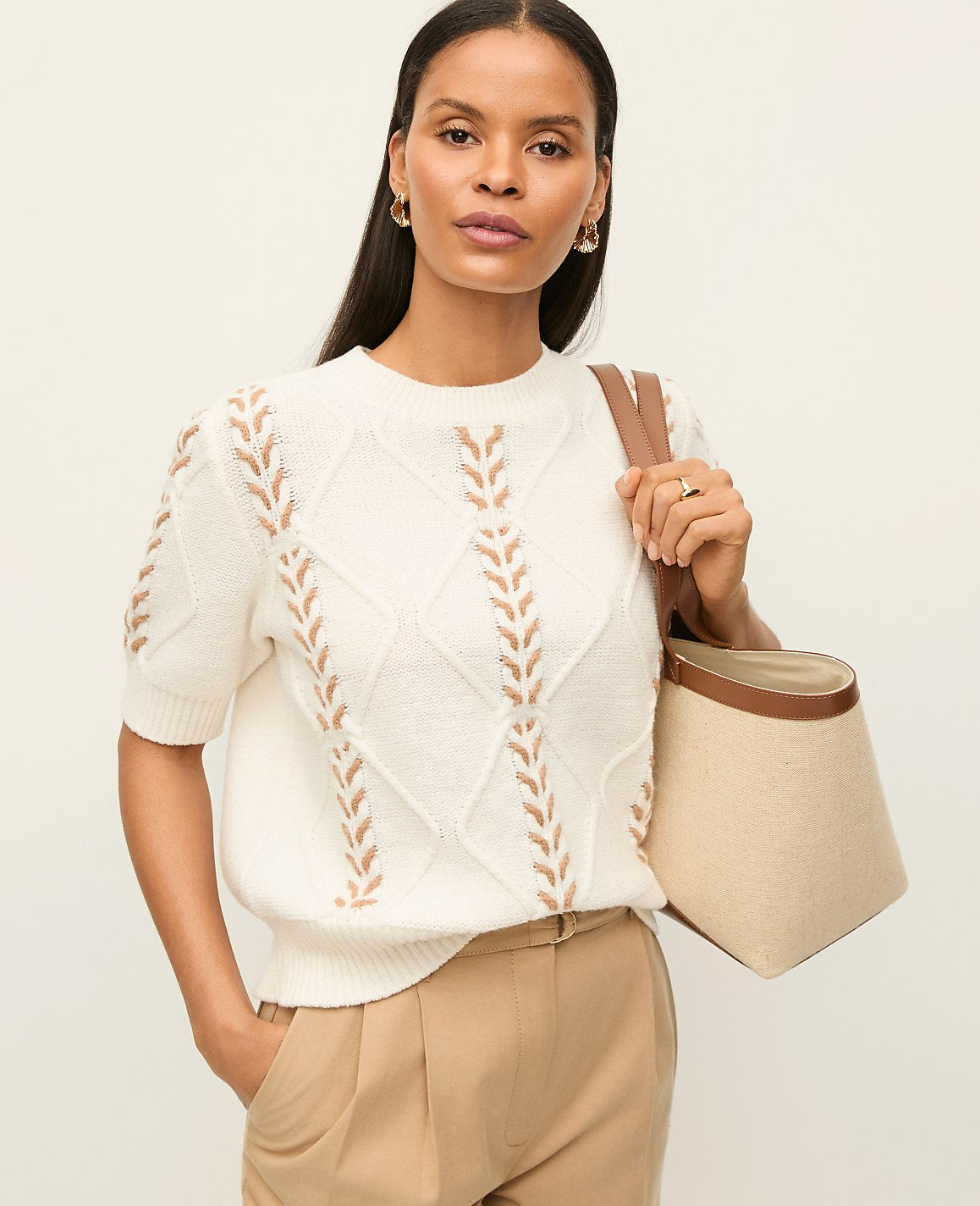 Contrast Stitch Cable Sweater | Ann Taylor