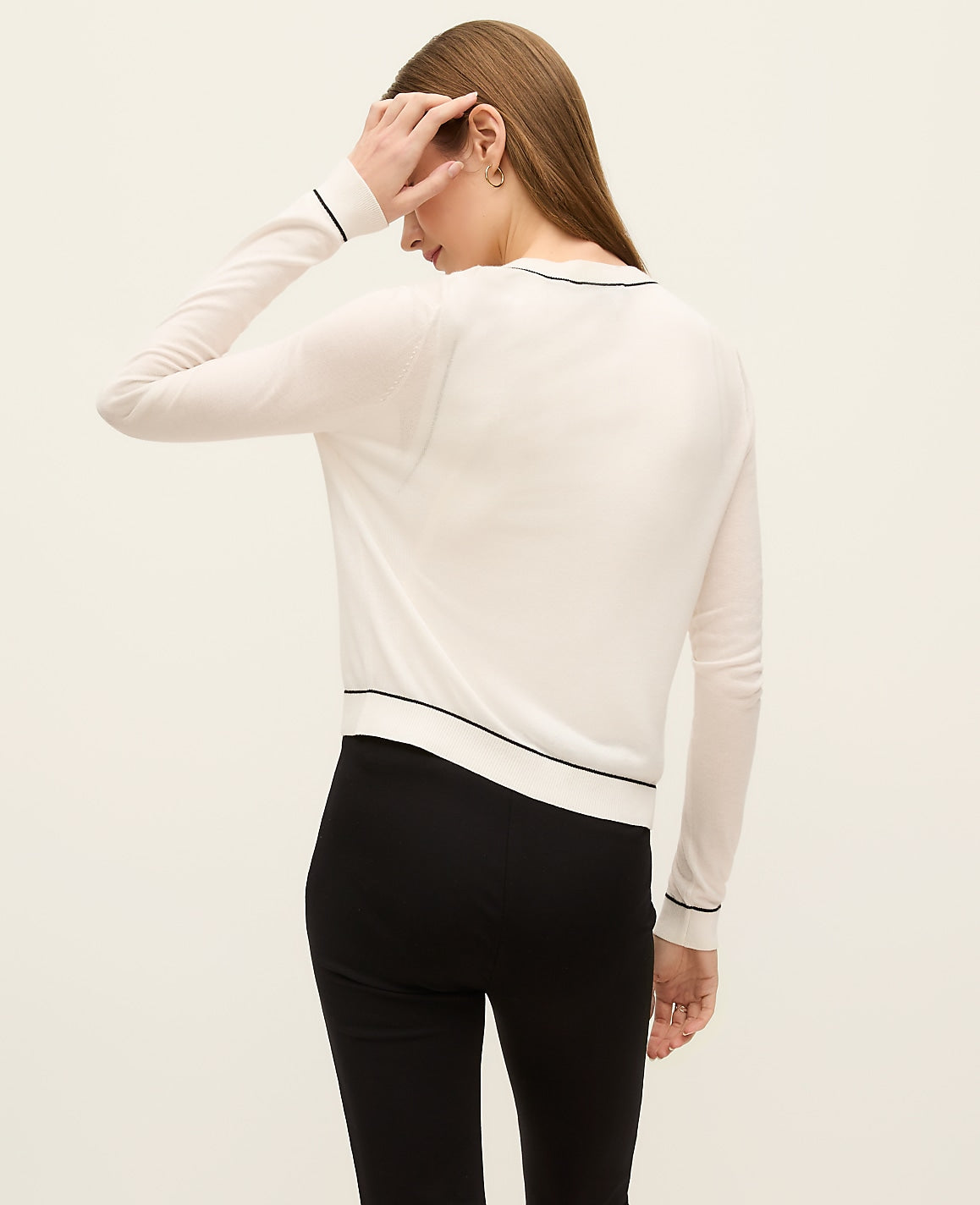 Tipped Crew Neck Cardigan | Ann Taylor