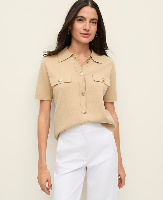 Collared Short Sleeve Cardigan | Ann Taylor