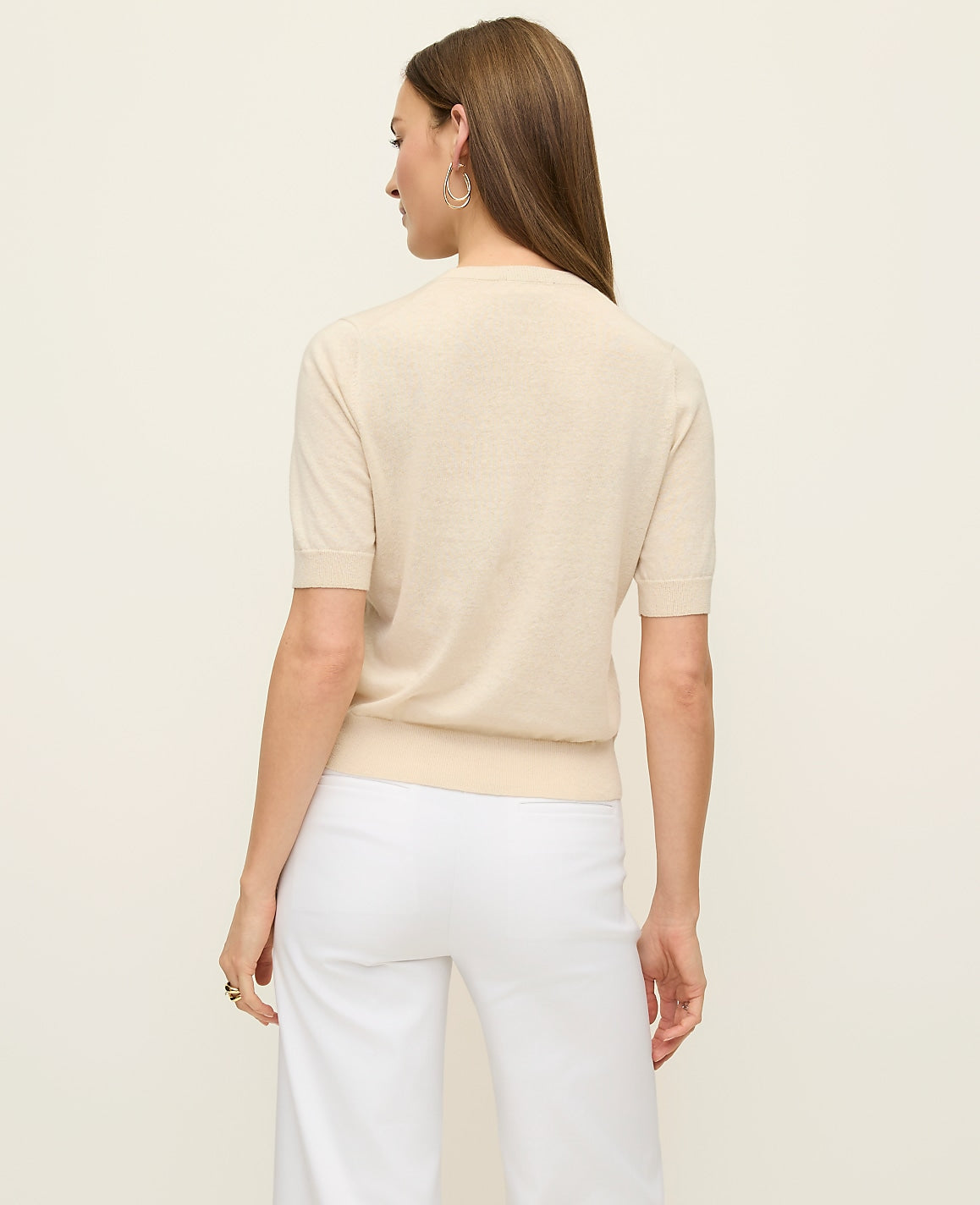 Shell Button Short Sleeve Linen Cardigan | Ann Taylor