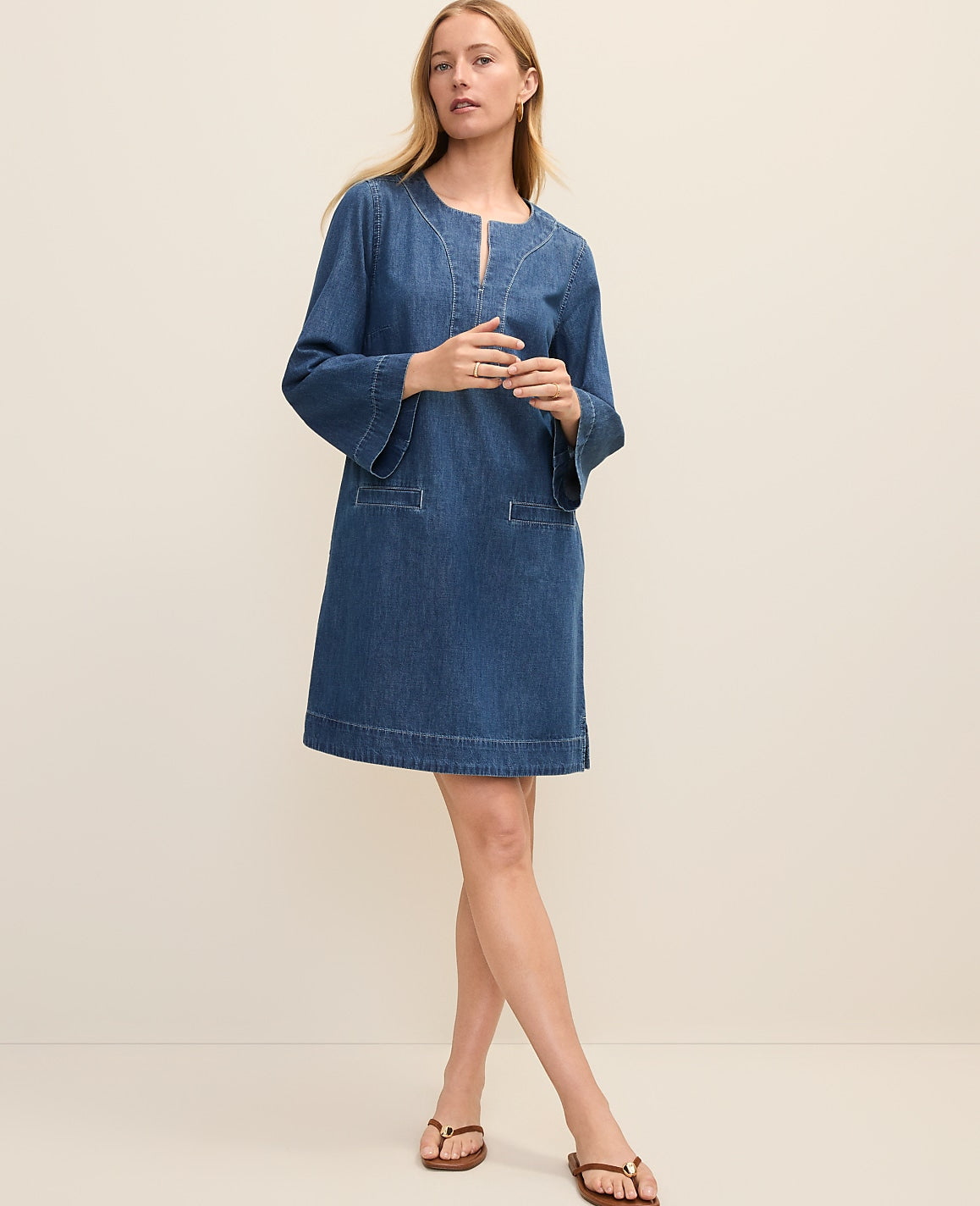 Weekend Split Collar Denim Shift Dress | Ann Taylor