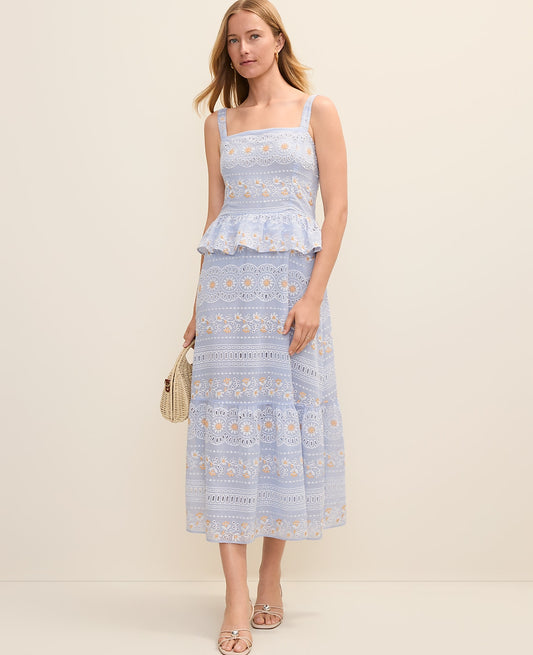 Eyelet Peplum Midi Dress | Ann Taylor