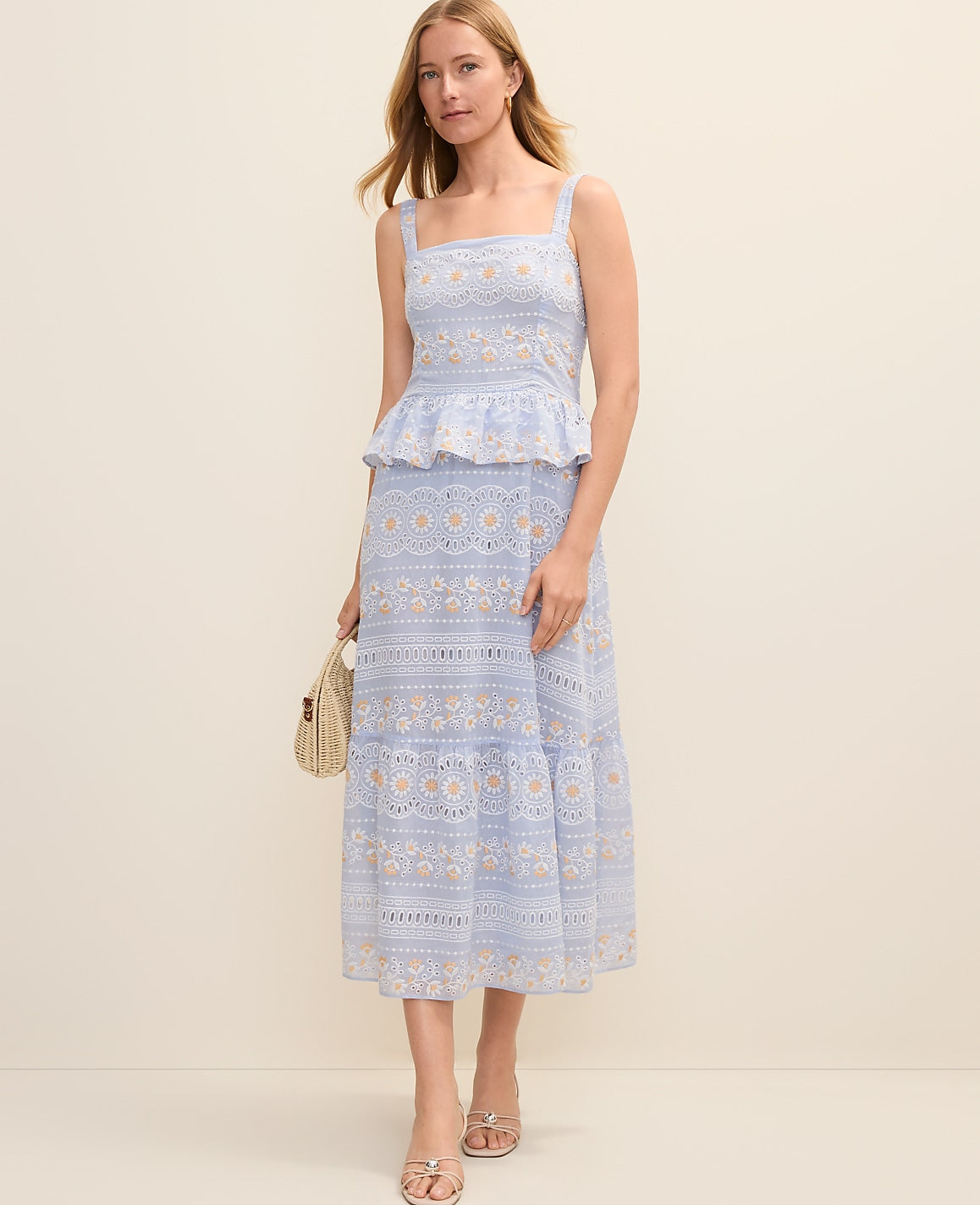 Eyelet Peplum Midi Dress | Ann Taylor