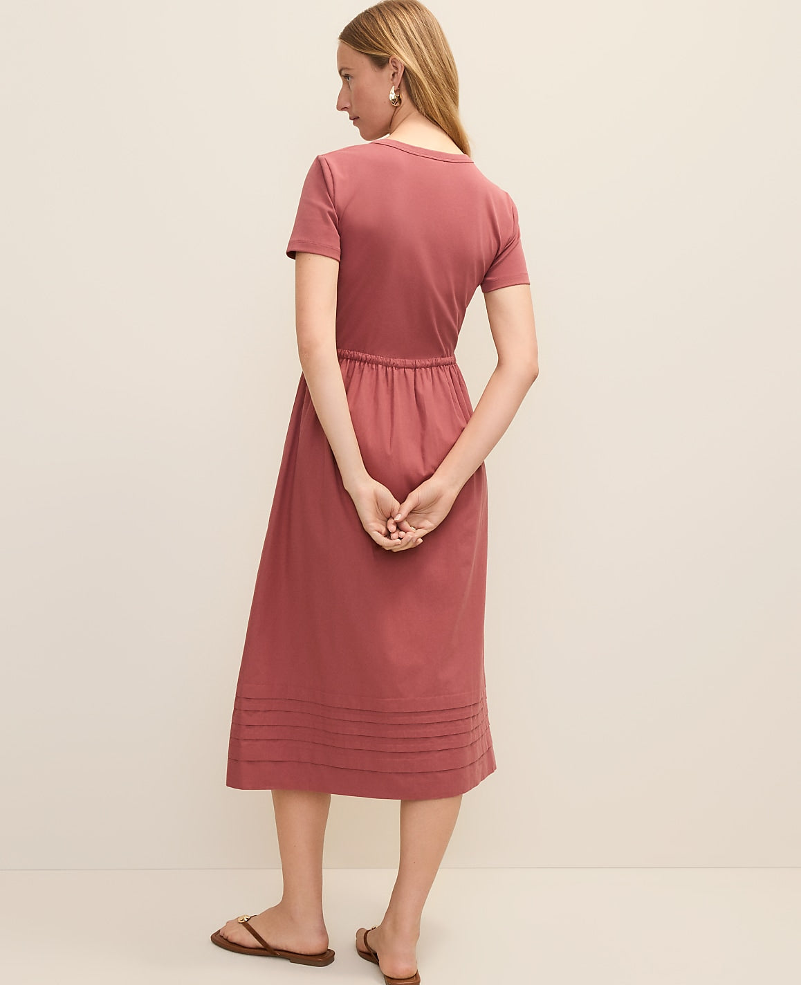 Weekend Mixed Media Crew Neck Midi Dress | Ann Taylor