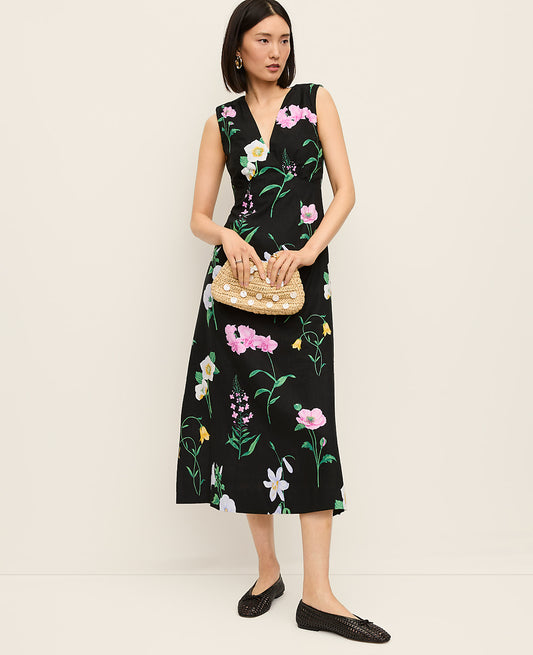 Floral Linen Blend Midi Dress | Ann Taylor