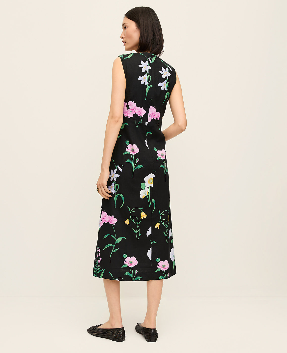 Floral Linen Blend Midi Dress | Ann Taylor