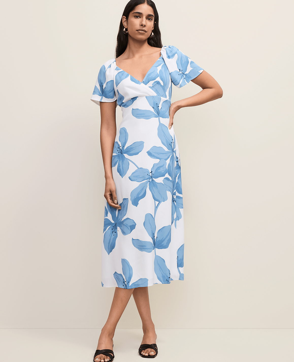 Floral Shirred Flare Midi Dress | Ann Taylor