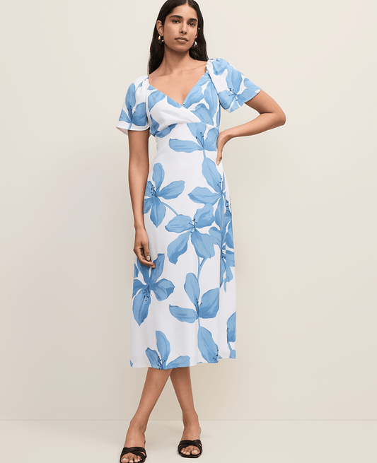 Floral Shirred Flare Midi Dress | Ann Taylor