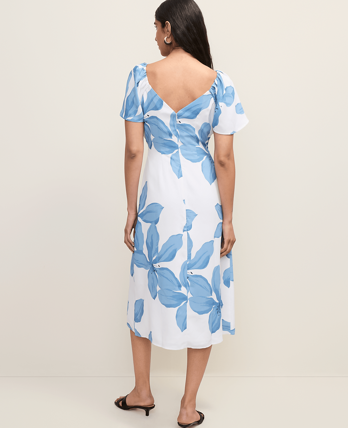 Floral Shirred Flare Midi Dress | Ann Taylor