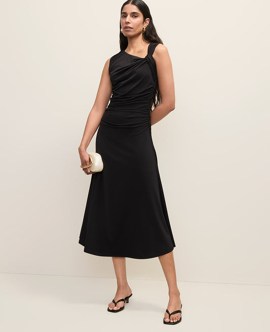 Asymmetric Twist Shoulder Midi Dress | Ann Taylor