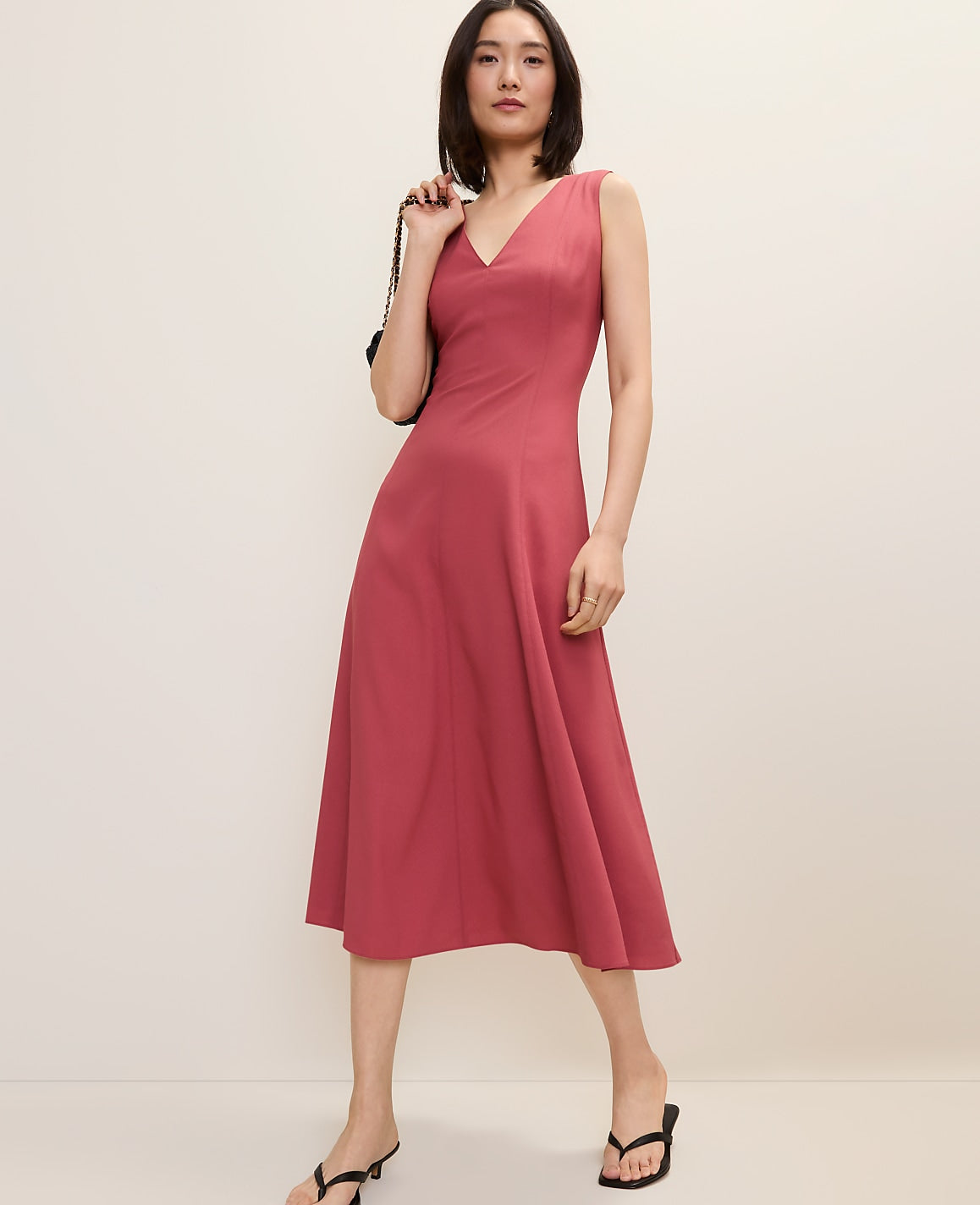 V-Neck Flare Midi Dress | Ann Taylor