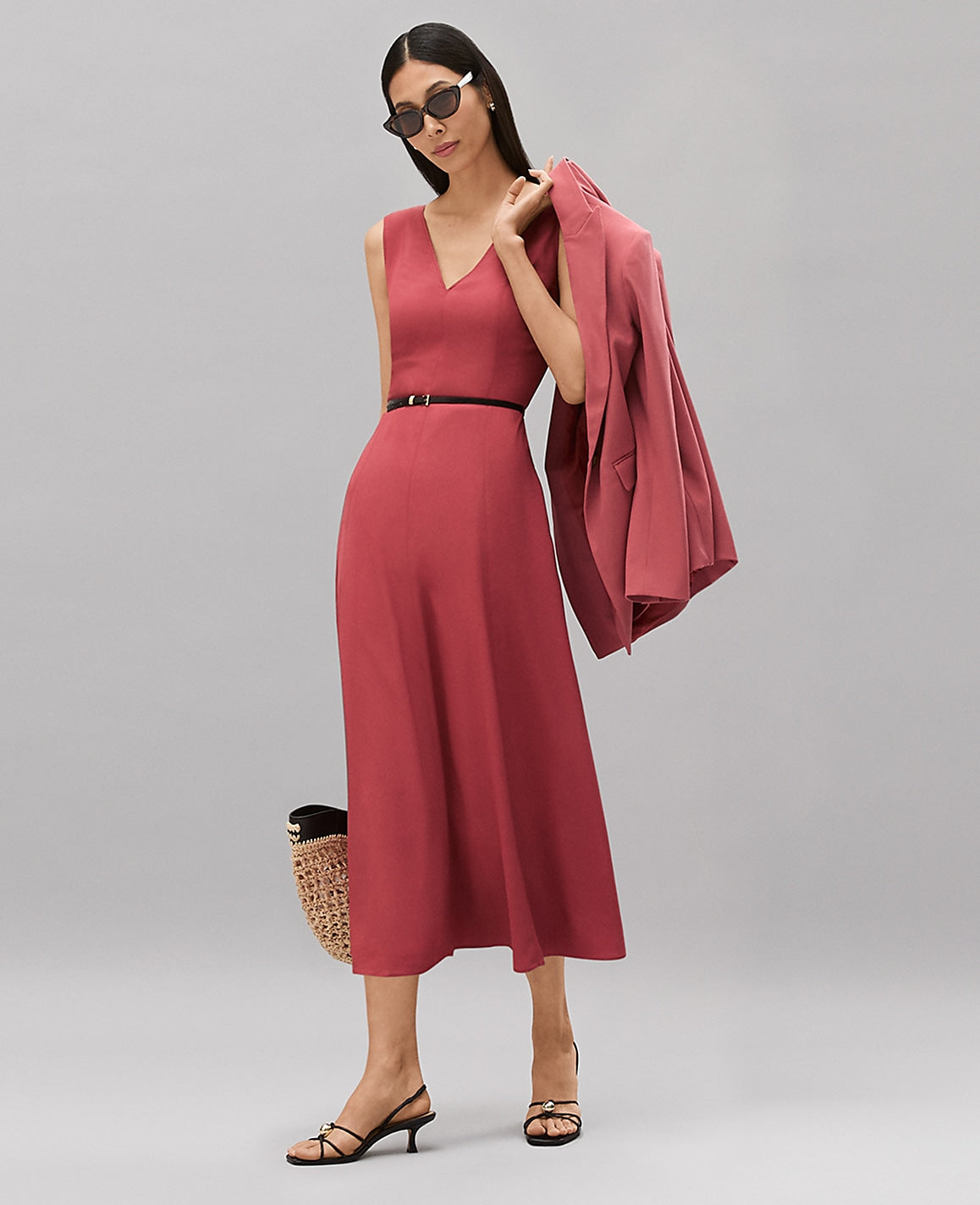 V-Neck Flare Midi Dress | Ann Taylor