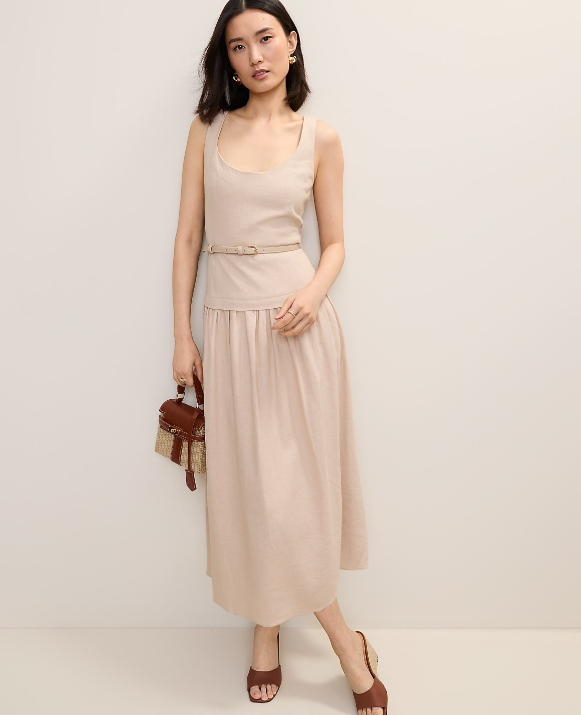 Belted Flare Midi Dress | Ann Taylor