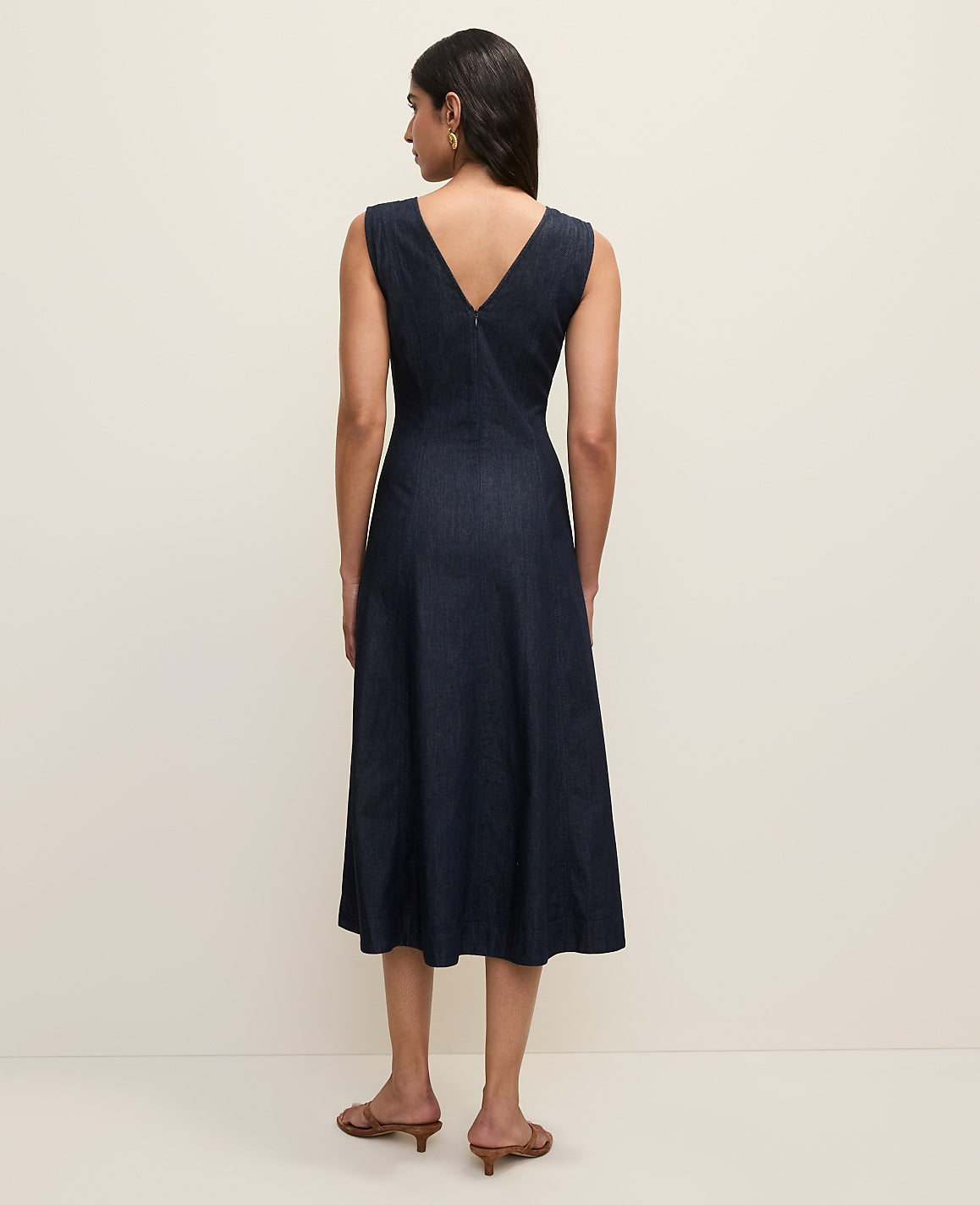 V-Neck Chambray Flare Midi Dress | Ann Taylor