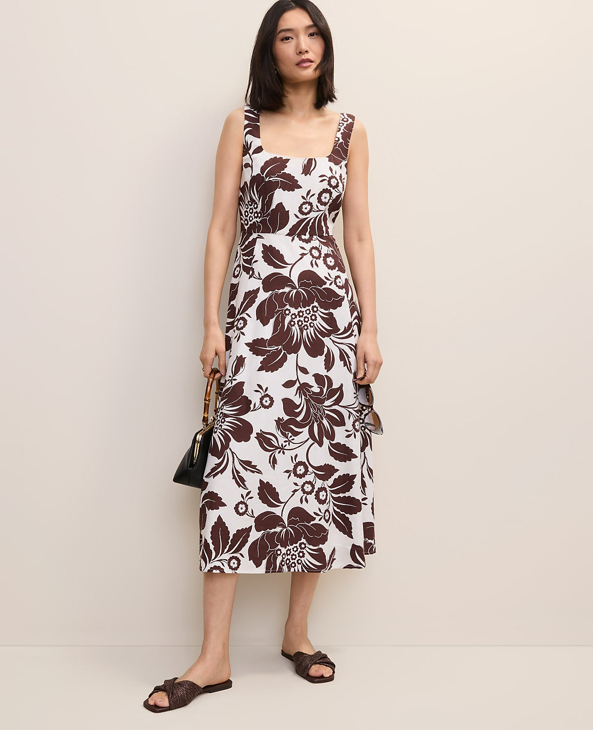 Floral Flare Midi Dress in Linen Blend | Ann Taylor