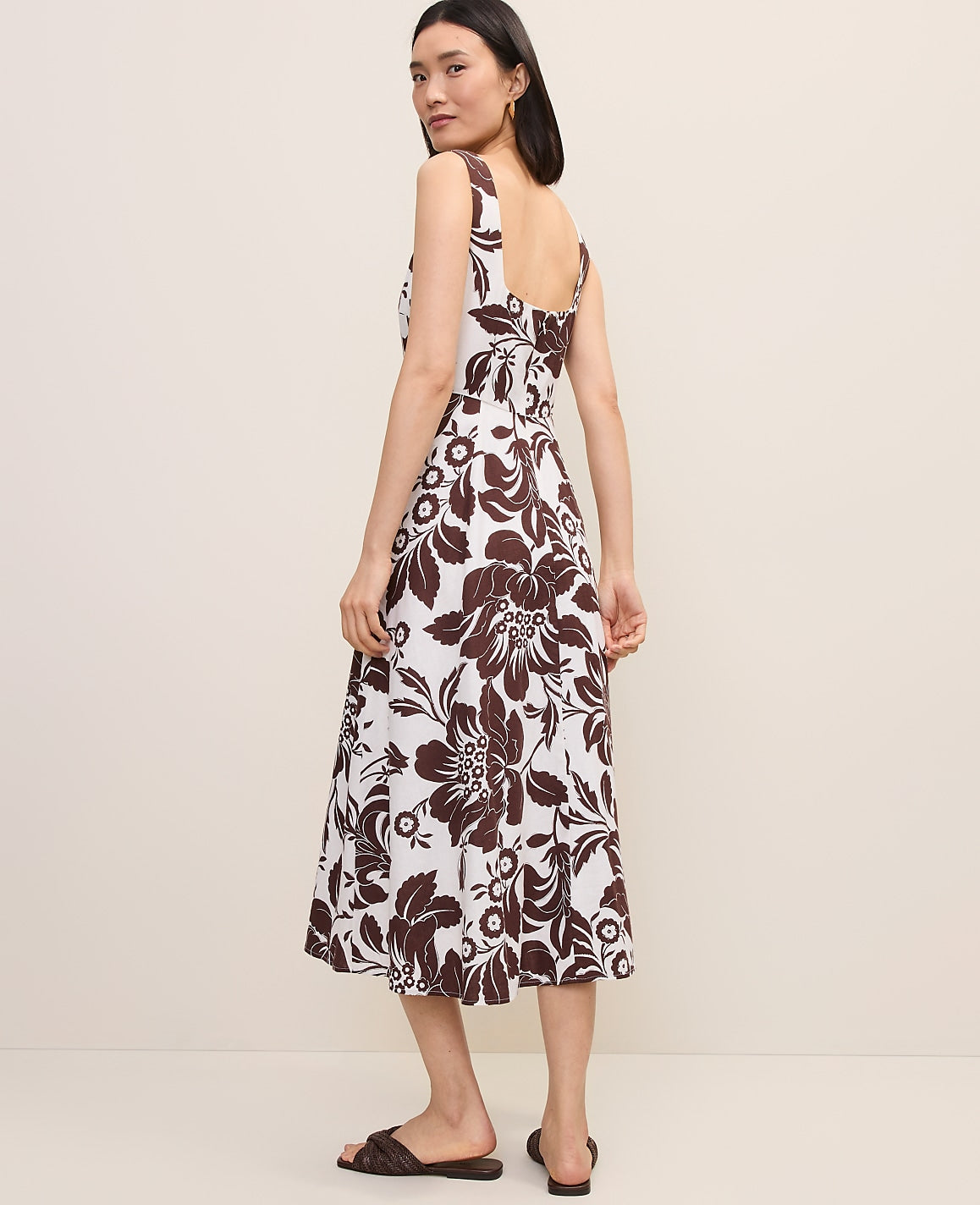 Floral Flare Midi Dress in Linen Blend | Ann Taylor