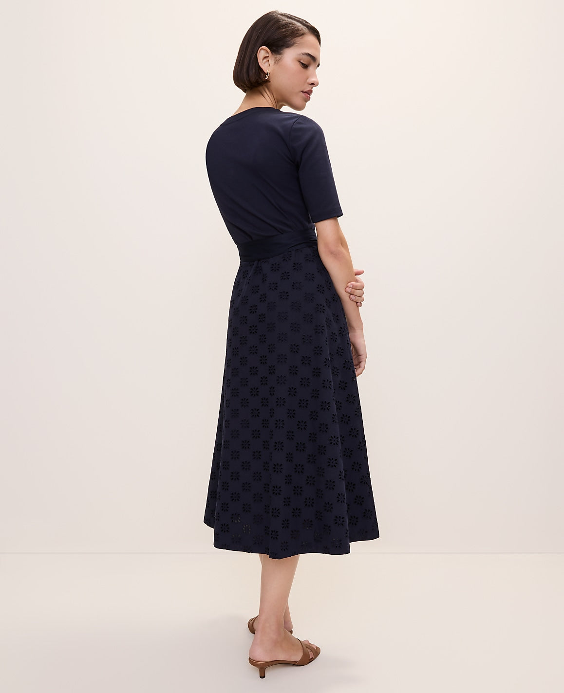 Belted Eyelet Flare Midi Dress | Ann Taylor