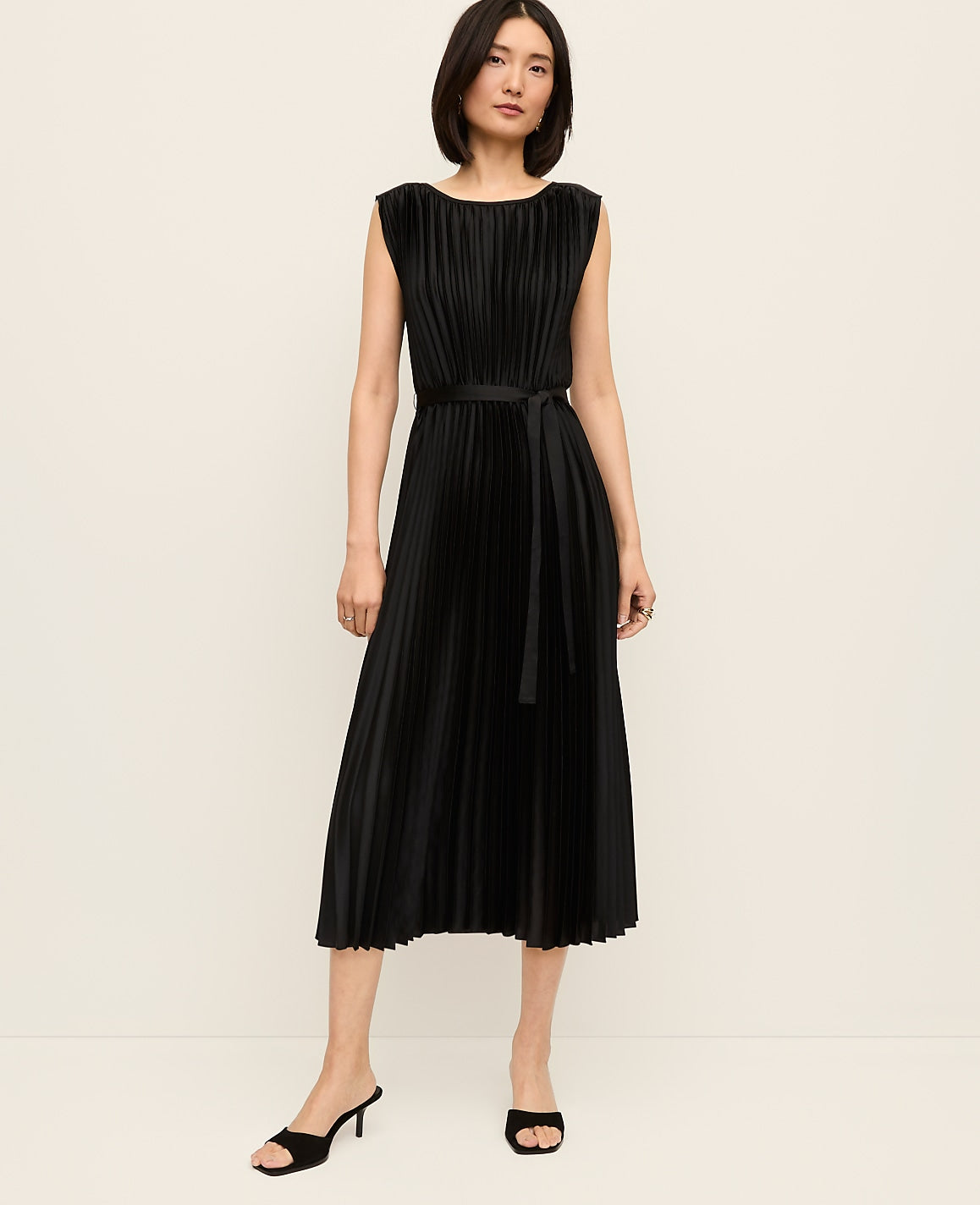 Pleated Satin Midi Dress | Ann Taylor
