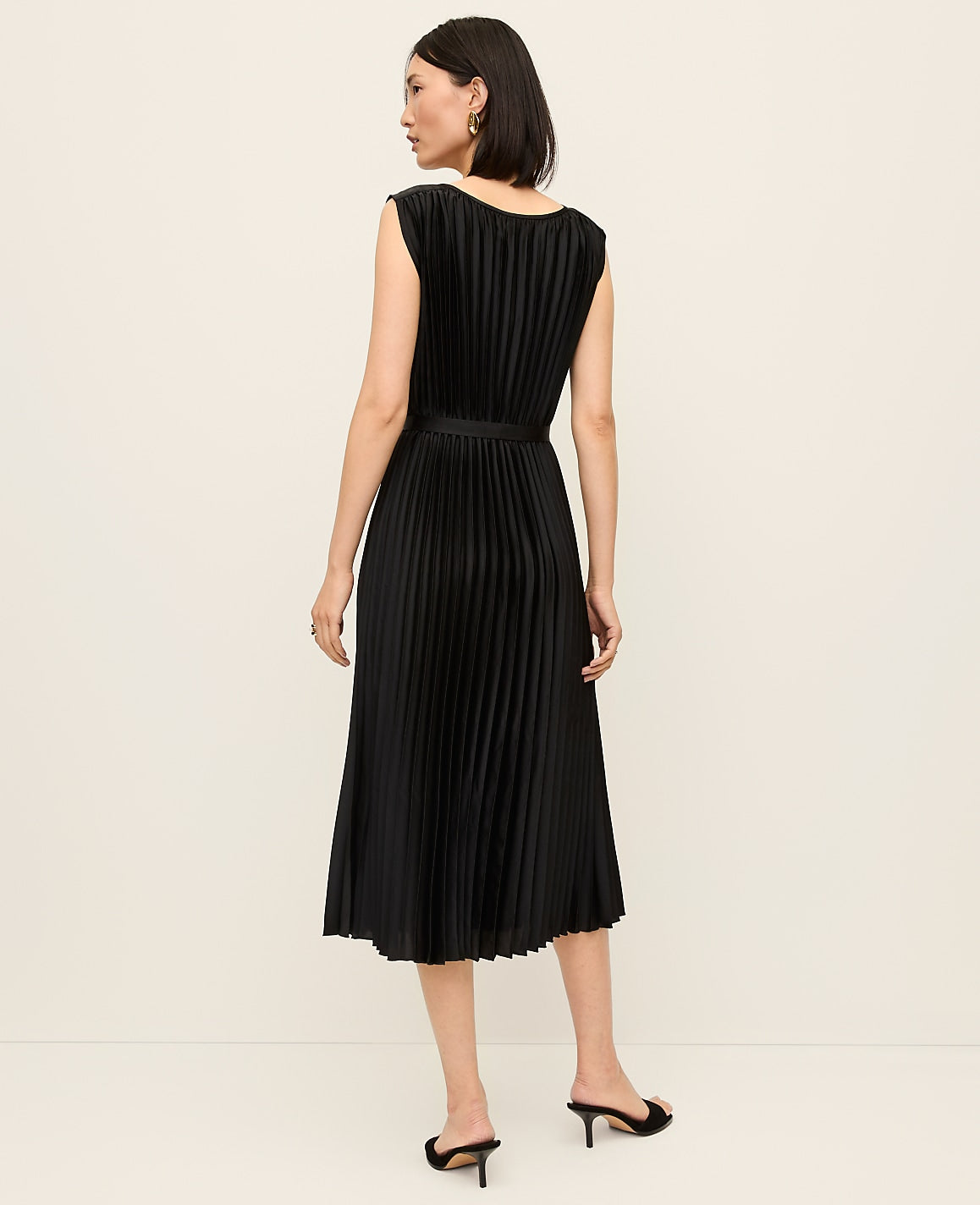 Pleated Satin Midi Dress | Ann Taylor