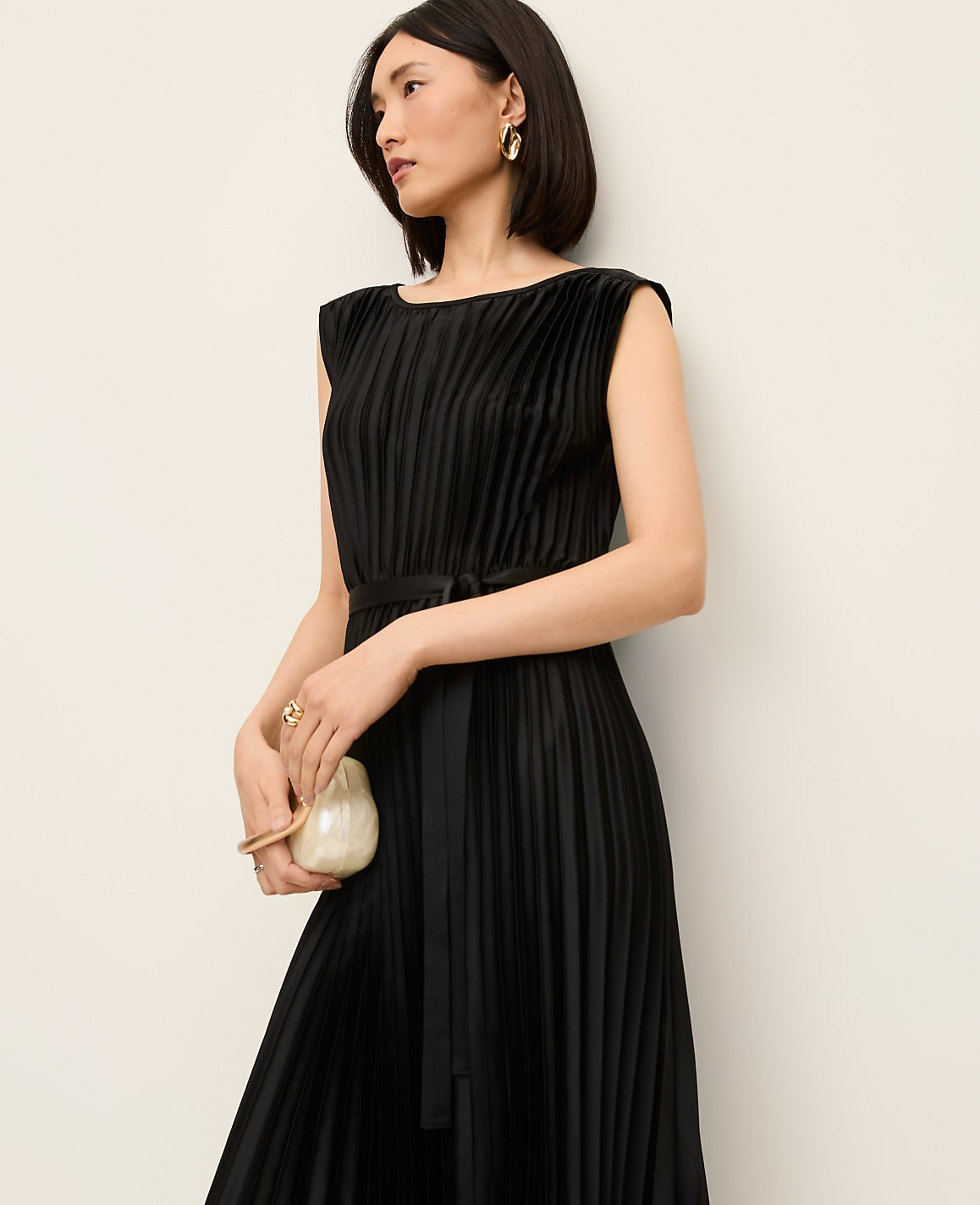 Pleated Satin Midi Dress | Ann Taylor