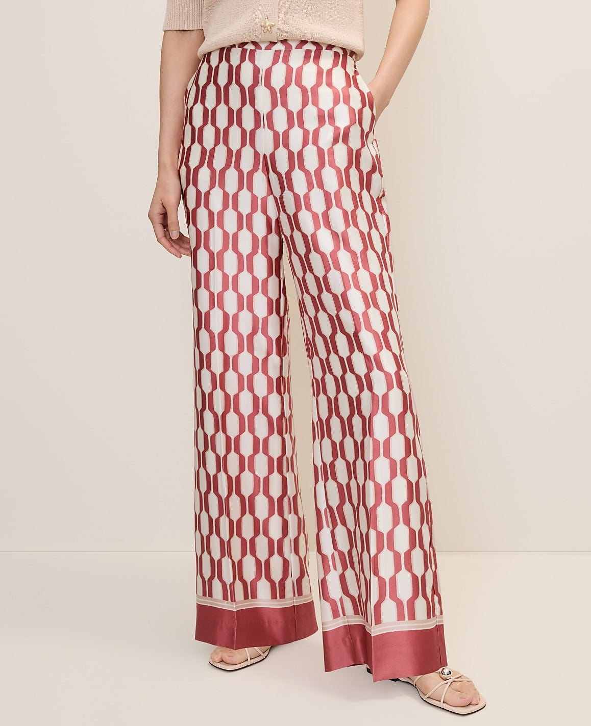 The Wide-Leg Pant in Satin Geo Print | Ann Taylor